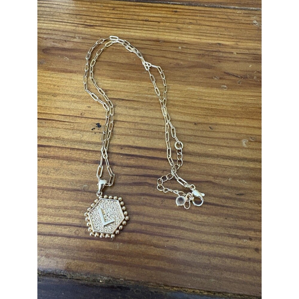 Luxval 14K Gold Plated 18”& 16" Layered Int. L Paperclip Necklace Letter V/HEART